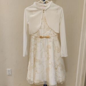 Youngland Gorgeous Gold/ Cream Formal Girls Dress With Bolero Size 14